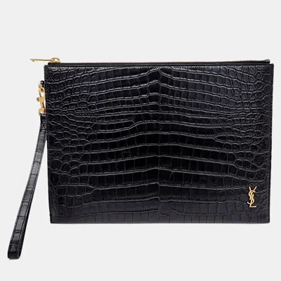 Pre-owned Saint Laurent Black Patent Leather Ipad Holder