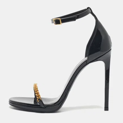 Pre-owned Saint Laurent Black Patent Leather Jane Ankle Strap Sandals Size 39