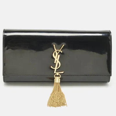Pre-owned Saint Laurent Black Patent Leather Monogram Kate Tassel Clutch