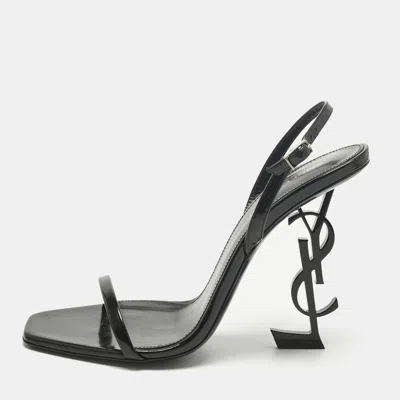 Pre-owned Saint Laurent Black Patent Leather Opyum Ankle Strap Sandals Size 40