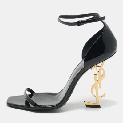 Pre-owned Saint Laurent Black Patent Leather Opyum Ankle Strap Sandals Size 40.5