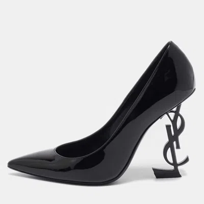 Pre-owned Saint Laurent Black Patent Leather Opyum Pointed Toe Pumps Size 36