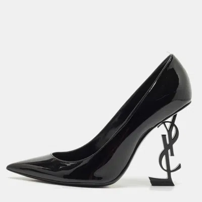Pre-owned Saint Laurent Black Patent Leather Opyum Pointed Toe Pumps Size 38.5