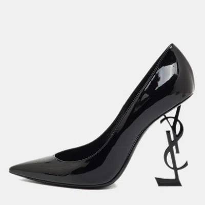 Pre-owned Saint Laurent Black Patent Leather Opyum Pointed Toe Pumps Size 39