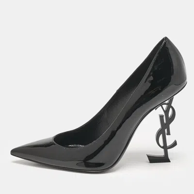 Pre-owned Saint Laurent Black Patent Leather Opyum Pointed Toe Pumps Size 40