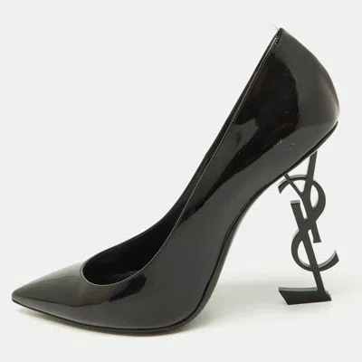 Pre-owned Saint Laurent Black Patent Leather Opyum Pointed Toe Pumps Size 41