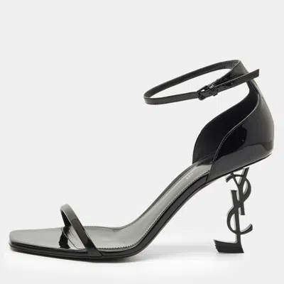 Pre-owned Saint Laurent Black Patent Leather Opyum Sandals Size 39