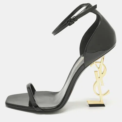 Pre-owned Saint Laurent Black Patent Leather Opyum Sandals Size 39