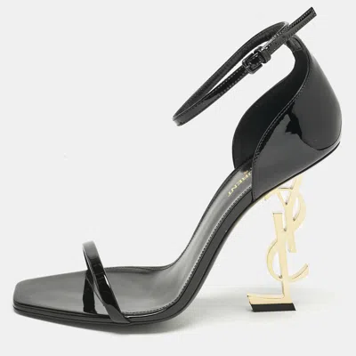 Pre-owned Saint Laurent Black Patent Leather Opyum Sandals Size 40