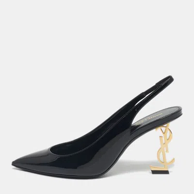 Pre-owned Saint Laurent Black Patent Leather Opyum Slingback Pumps Size 36
