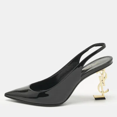Pre-owned Saint Laurent Black Patent Leather Opyum Slingback Pumps Size 37