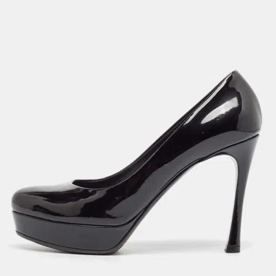 Pre-owned Saint Laurent Black Patent Leather Platform Pumps Size 37.5