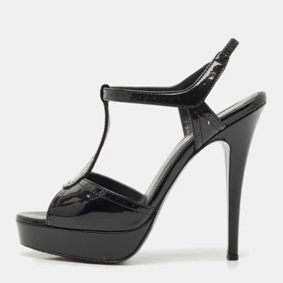 Pre-owned Saint Laurent Black Patent Leather Platform Sandals Size 36