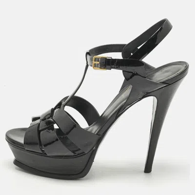 Pre-owned Saint Laurent Black Patent Leather Platform Sandals Size 39