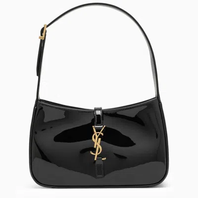 Saint Laurent Black Patent Leather Shoulder Handbag With Metallic Logo And Adjustable Handle