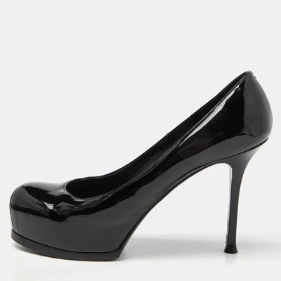 Pre-owned Saint Laurent Black Patent Leather Tribtoo Platform Pumps Size 40.5