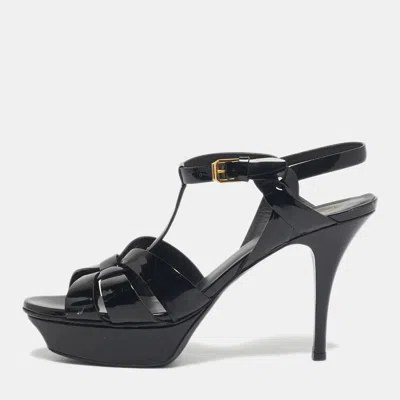Pre-owned Saint Laurent Black Patent Leather Tribute Platform Sandals Size 39