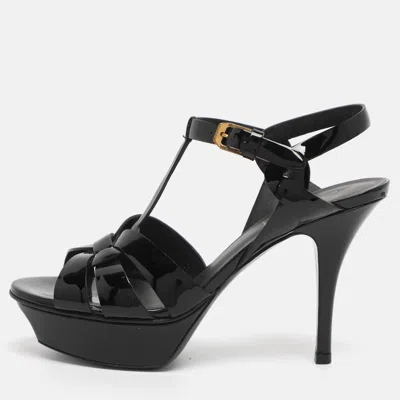 Pre-owned Saint Laurent Black Patent Leather Tribute Sandals Size 36
