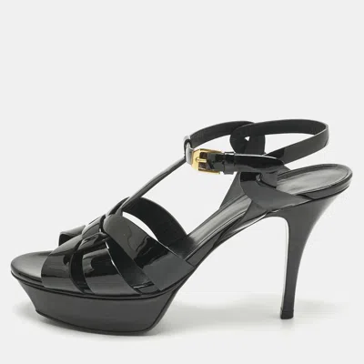 Pre-owned Saint Laurent Black Patent Leather Tribute Sandals Size 39