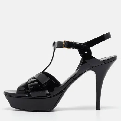 Pre-owned Saint Laurent Black Patent Leather Tribute Sandals Size 39