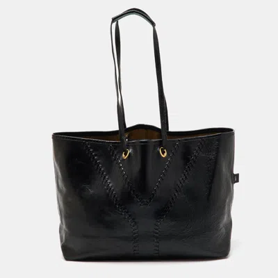 Pre-owned Saint Laurent Black Patent Leather Whipstitch Shopper Tote