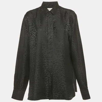 Pre-owned Saint Laurent Black Patterned Satin Silk Long Sleeve Shirt M