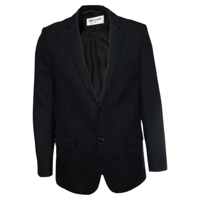 Pre-owned Saint Laurent , Black Pinstripe Blazer With Beads