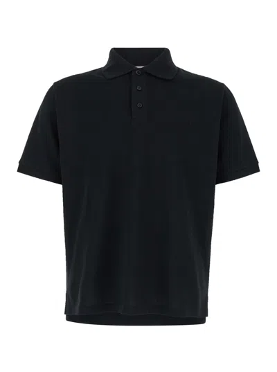 Saint Laurent Black Polo Shirt With Classic Collar And Cassandre Detail In Cotton Blend Man