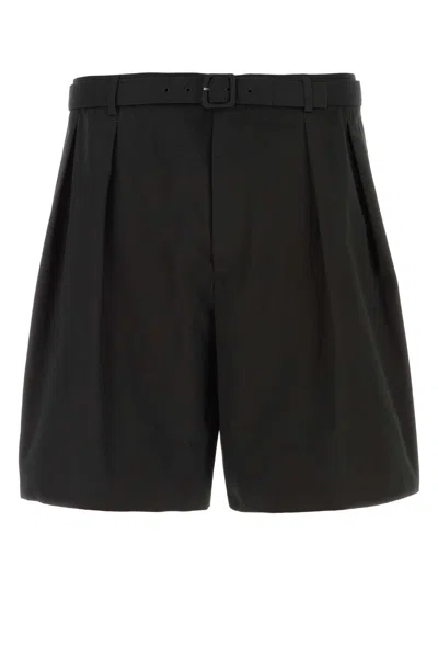 Saint Laurent Black Poplin Bermuda Shorts In Brown