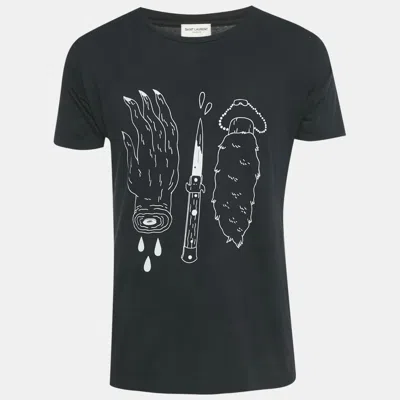 Pre-owned Saint Laurent Black Printed Cotton T-shirt S