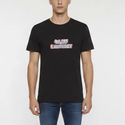 Pre-owned Saint Laurent Black Printed Jersey Short Sleeve T-shirt L