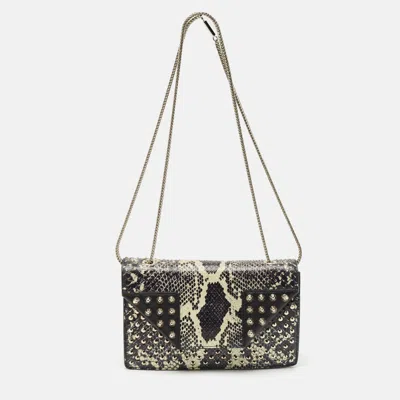 Pre-owned Saint Laurent Black Python And Leather Betty Studded Shoulder Bag