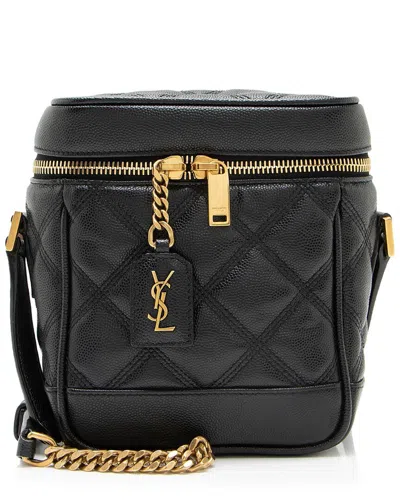 Pre-owned Saint Laurent Black Quilted Grain De Poudre Leather Carre 80's Vanity Bag  (authentic Pre-loved)
