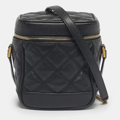 Pre-owned Saint Laurent Black Quilted Leather 80's Vanity Shoulder Bag