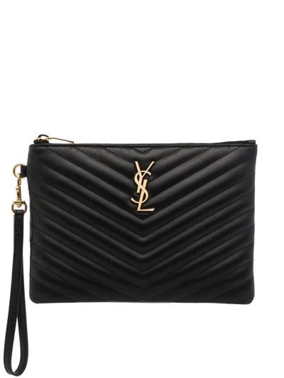 Saint Laurent Black Quilted Leather Clutch