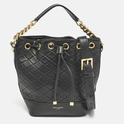 Pre-owned Saint Laurent Black Quilted Leather Emmanuelle Bucket Drawstring Bag