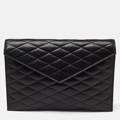 Pre-owned Saint Laurent Black Quilted Leather Envelope Pouch