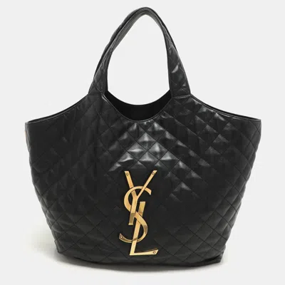 Pre-owned Saint Laurent Black Quilted Leather Maxi Icare Shopping Tote