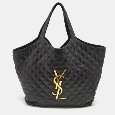 Pre-owned Saint Laurent Black Quilted Leather Maxi Icare Shopping Tote