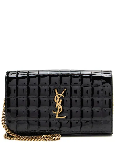 Saint Laurent Black Quilted Patent Leather Monogram Cassandre Chain Wallet  (authentic Pre-loved)