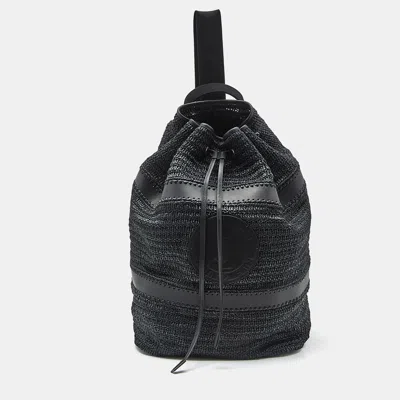 Pre-owned Saint Laurent Black Raffia And Leather Rive Gauche Sling Bag