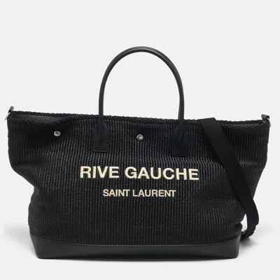 Pre-owned Saint Laurent Black Raffia Maxi Rive Gauche Shopper Tote