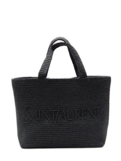SAINT LAURENT SAINT LAURENT BLACK RAFFIA SAINT LAURENT SHOPPING BAG