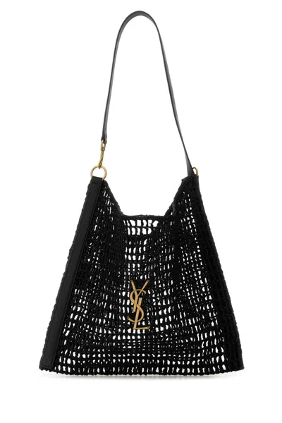 Saint Laurent Black Raffia Shopping Bag In Pattern