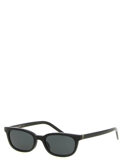 Saint Laurent Black Rectangular Sunglasses In Red