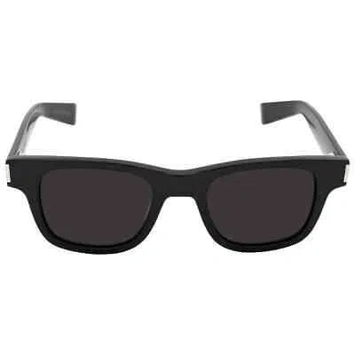 Pre-owned Saint Laurent Black Rectangular Unisex Sunglasses Sl 564 001 47 Sl 564 001 47 In Gray