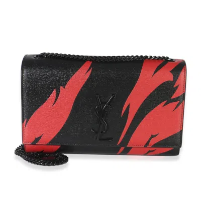 Pre-owned Saint Laurent Black Red Flame Grain De Poudre Medium Kate Chain Bag