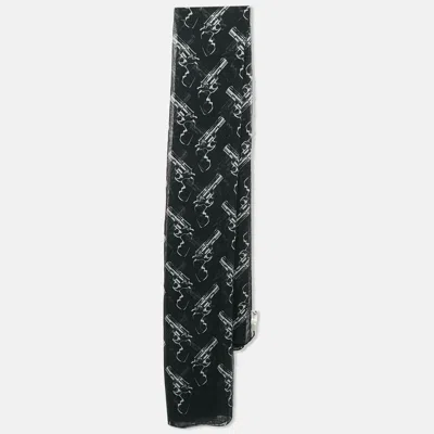 Pre-owned Saint Laurent Black Revolver Print Cashmere Voile Scarf