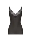 Saint Laurent Laced Tank Top In Ribbed Silk Jersey In Black