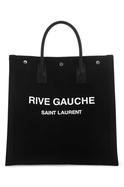 Saint Laurent Black Canvas Rive Gauche Shopping Bag In Pattern